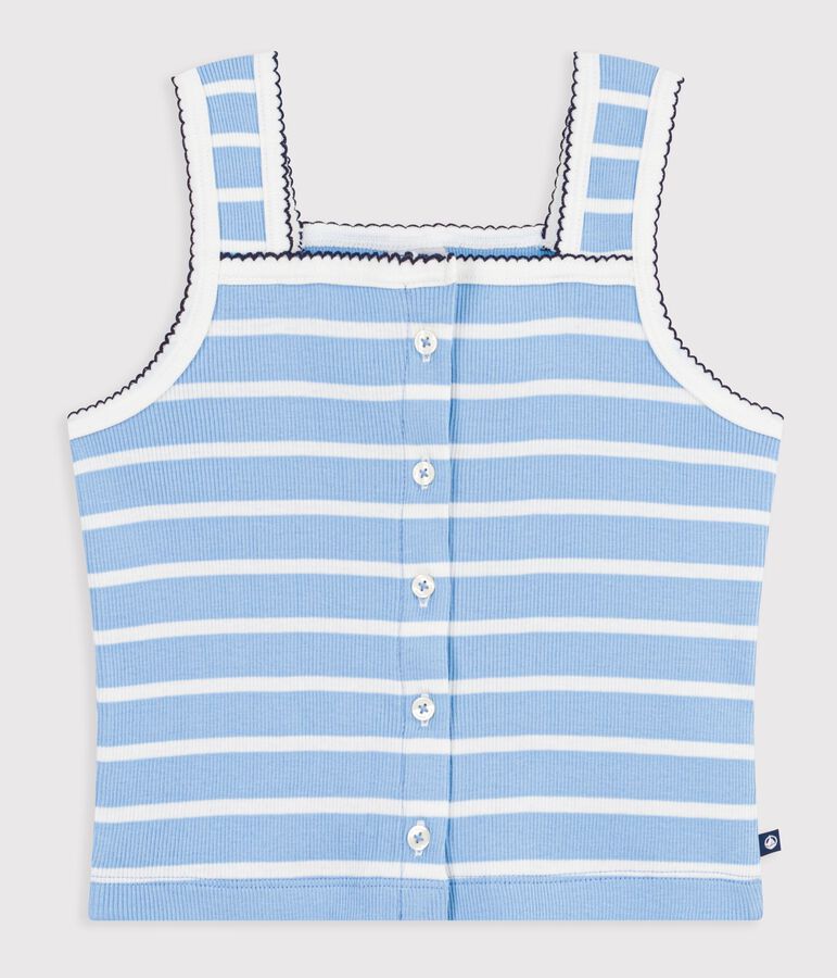 Camiseta infantil de tirantes de algod&oacute;n a rayas azul/blanco