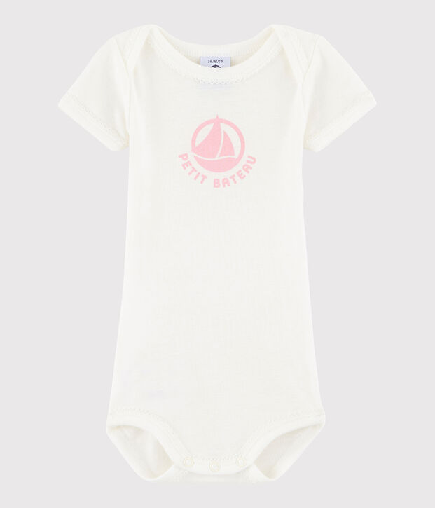 Bodi de manga corta de beb&eacute; ni&ntilde;a blanco