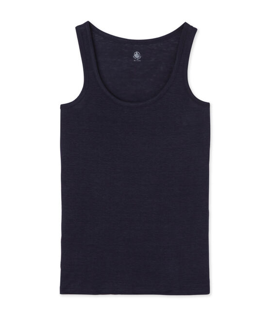 Camiseta sin mangas de lino para mujer azul SMOKING