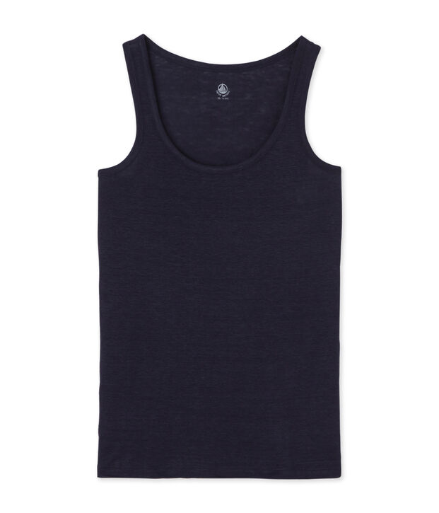 Camiseta sin mangas de lino para mujer azul