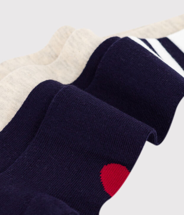 Juego de 2 leotardos de algod&oacute;n lisos y con estampado de coraz&oacute;n para beb&eacute; azul/beige