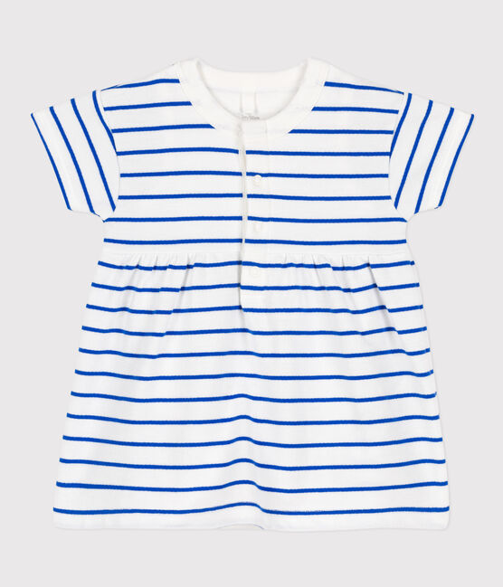 Vestido de felpa con body integrado para bebé blanco MARSHMALLOW/azul PERSE