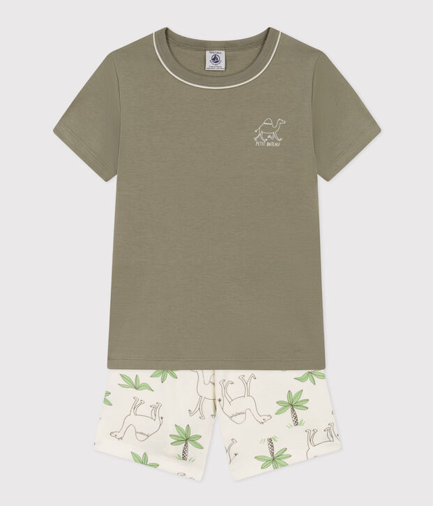Pijama corto de algod&oacute;n con dromedarios para ni&ntilde;o verde/blanco
