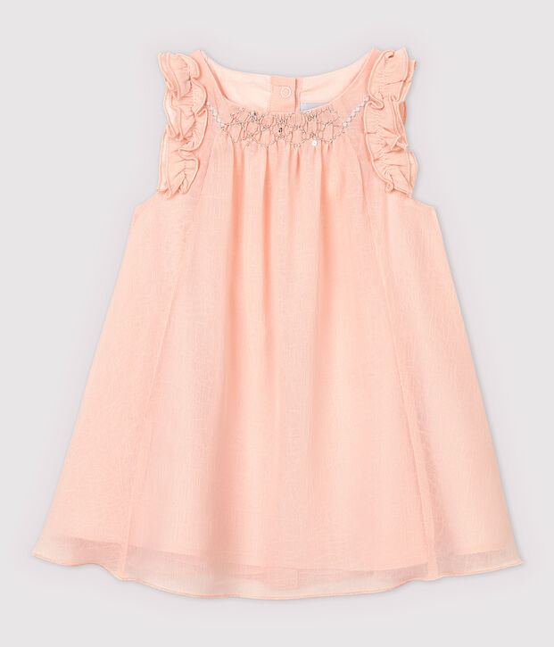 Vestido de manga corta de crep&eacute; de beb&eacute; ni&ntilde;a rosa