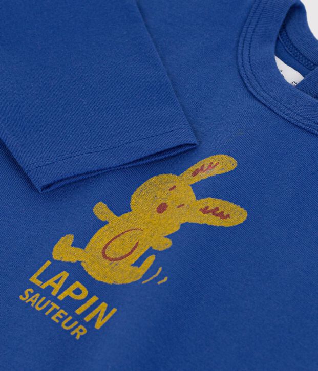 Camiseta de algod&oacute;n de manga larga lisa con estampado para beb&eacute; azul