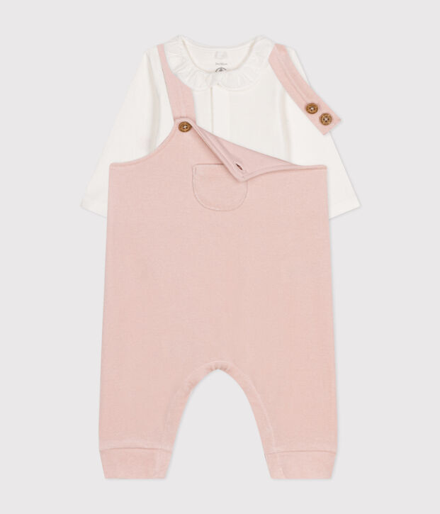 Conjunto de peto de terciopelo para beb&eacute; rosa