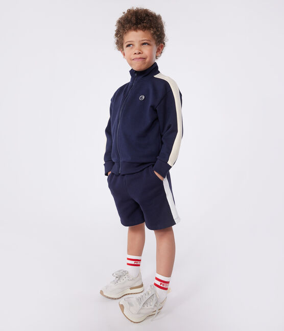 Sudadera infantil de algodón liso con cuello alto con cremallera azul SMOKING