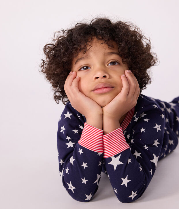 Pijama infantil de felpa con estampado de estrellas azul/blanco