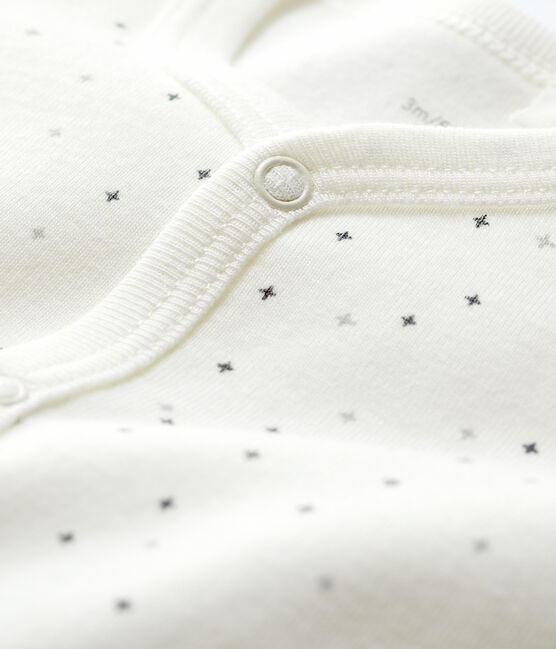 Pijama enterizo sin pies blanco con estrellas de bebé de algodón ecológico blanco MARSHMALLOW/blanco MULTICO