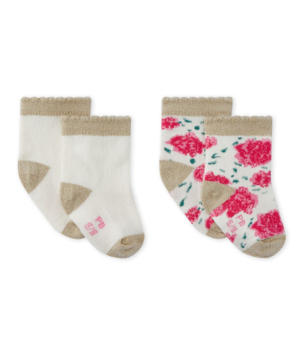 Lote de 2 pares de calcetines beb&eacute; ni&ntilde;a blanco