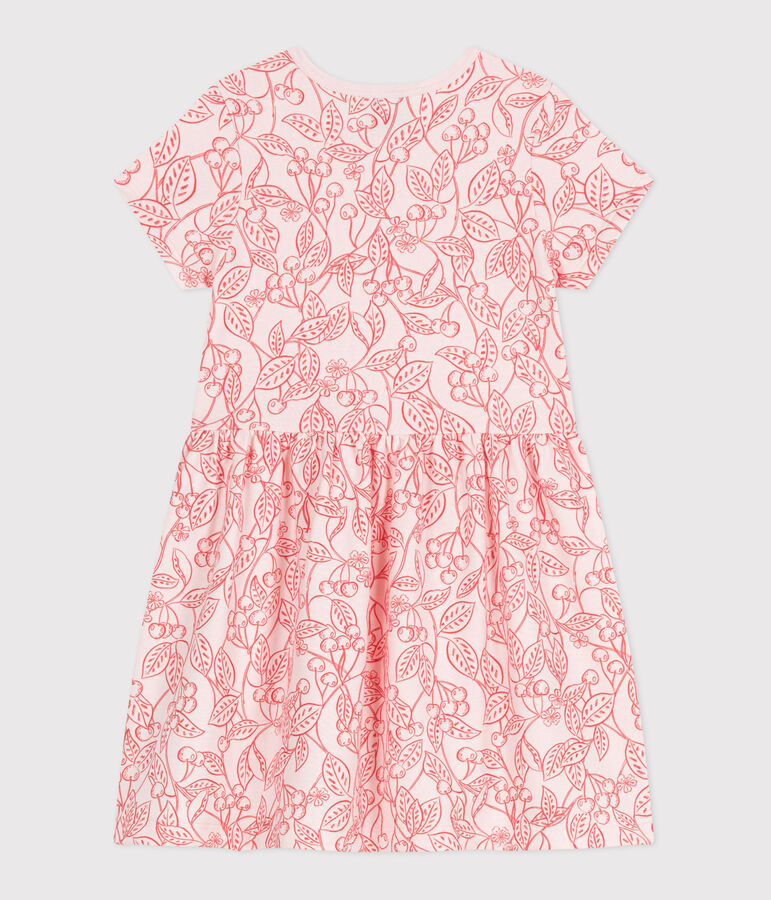 Vestido infantil de algod&oacute;n estampado de manga corta rosa/rojo