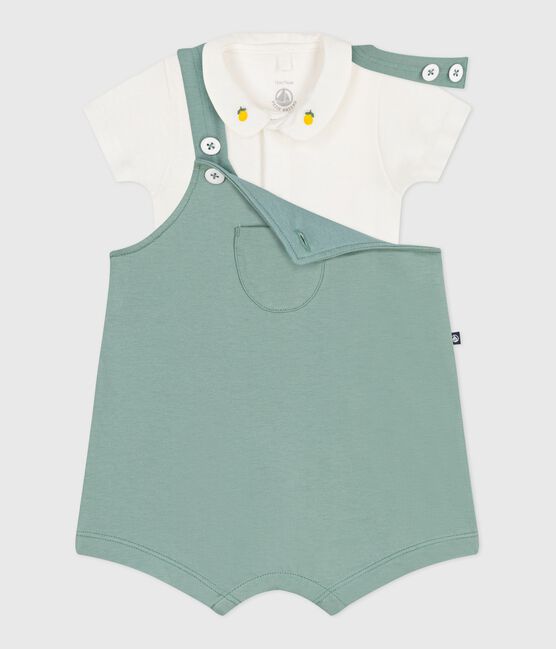 Conjunto de peto y body bordado de algodón liso para recién nacido verde PAUL