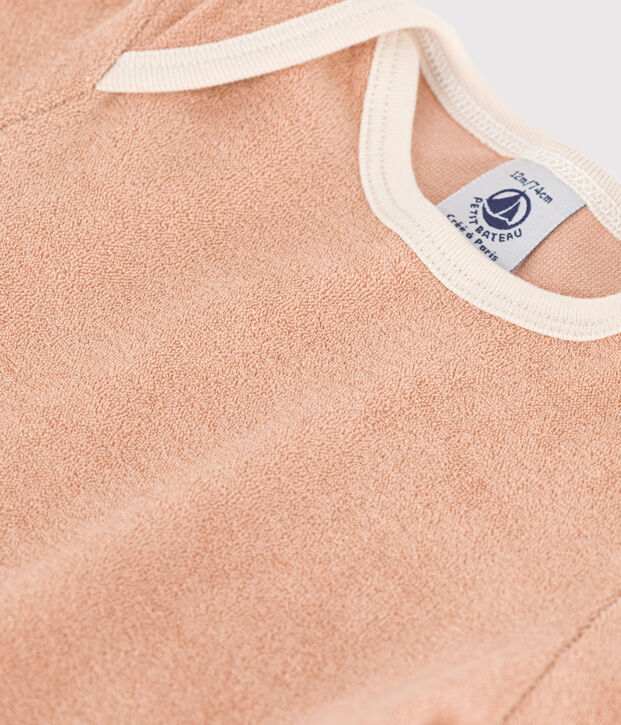 Camiseta de manga corta de rizo para beb&eacute; beige