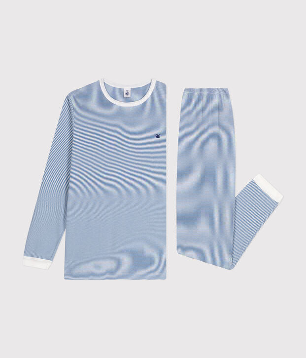 Pijama de algod&oacute;n a rayas j&uacute;nior azul/blanco