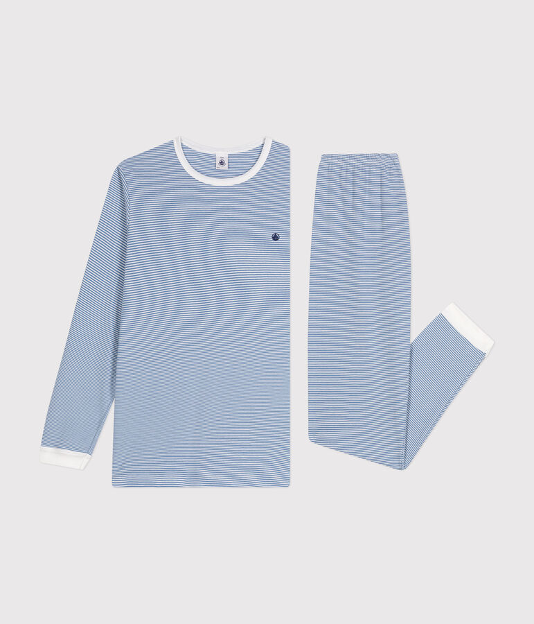 Pijama de algod&oacute;n a rayas j&uacute;nior azul/blanco