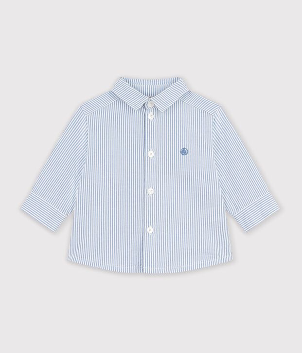 Camisa a rayas de algod&oacute;n de manga larga para beb&eacute; azul/azul
