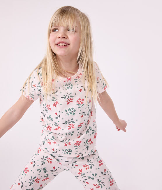 Pijama pirata infantil de algodón con estampado de flores rosa FLEUR/blanco MULTICO