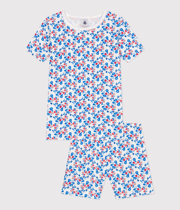 Pijama infantil corto y muy ajustado de algod&oacute;n con flores blanco/multicolor