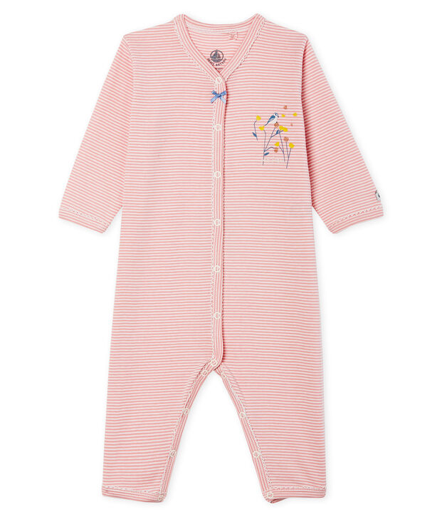 Pijama sin pies de punto para beb&eacute; ni&ntilde;a rosa/blanco