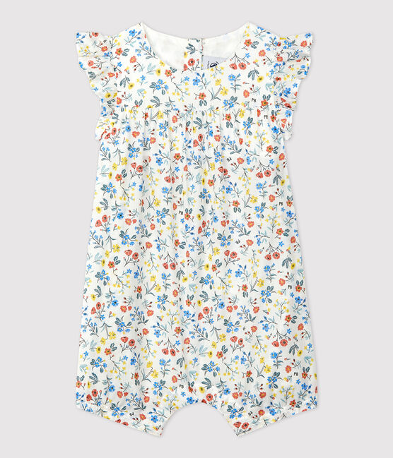 Mono corto de popelina con estampado de flores para bebé blanco MARSHMALLOW/blanco MULTICO