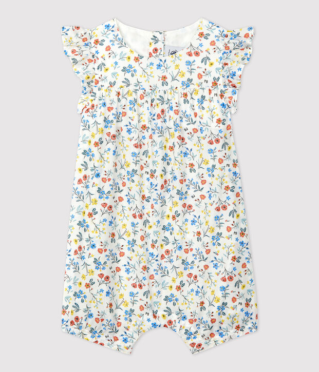 Mono corto de popelina con estampado de flores para beb&eacute; blanco/multicolor