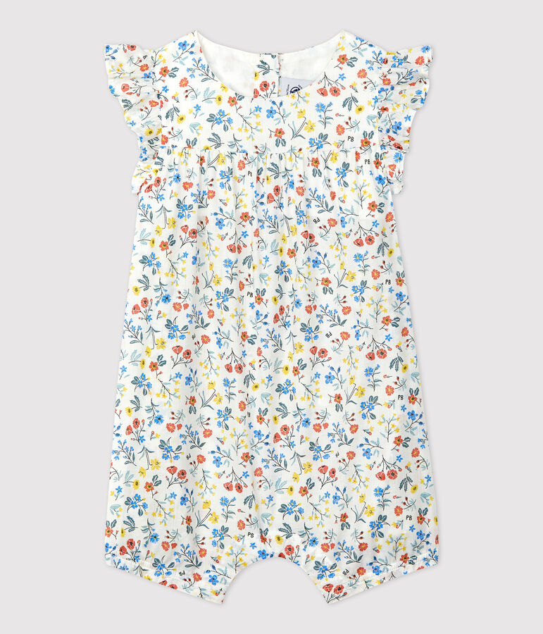 Mono corto de popelina con estampado de flores para beb&eacute; blanco/multicolor