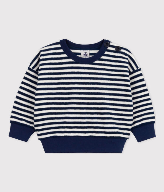 Sudadera de rizo a rayas para bebé azul MEDIEVAL/blanco MARSHMALLOW