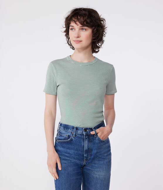 Camiseta Icónica de algodón a rayas para mujer PALMERAIE/ MARSHMALLOW
