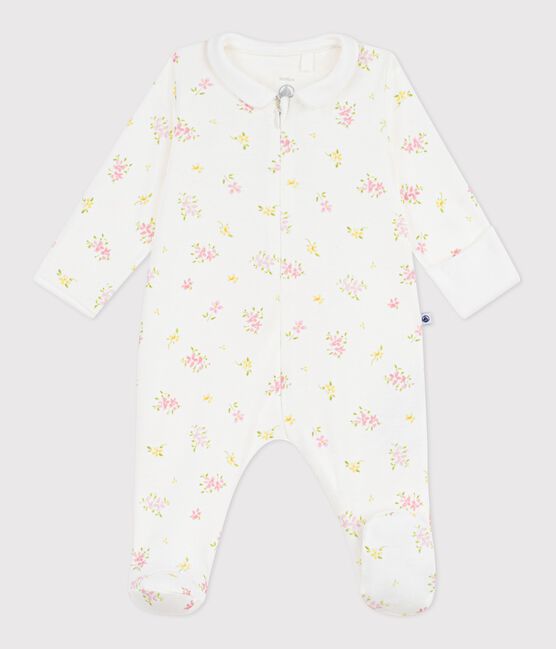 Pijama de algodón con cuello y flores para bebé blanco MARSHMALLOW/blanco MULTICO