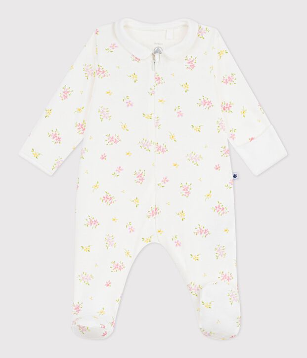 Pijama de algod&oacute;n con cuello y flores para beb&eacute; blanco/multicolor