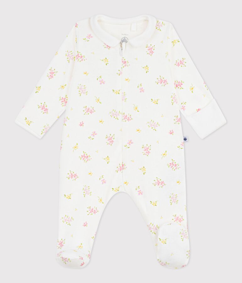 Pijama de algod&oacute;n con cuello y flores para beb&eacute; blanco/multicolor