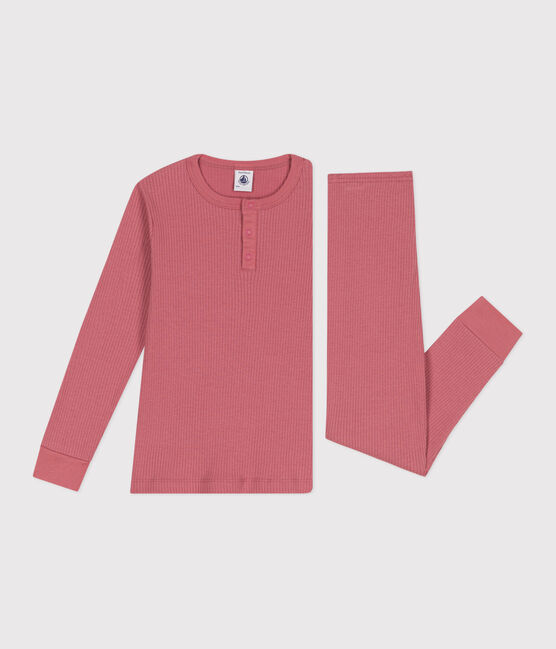 Pijama infantil liso de manga larga de algodón rosa ROSEWOOD