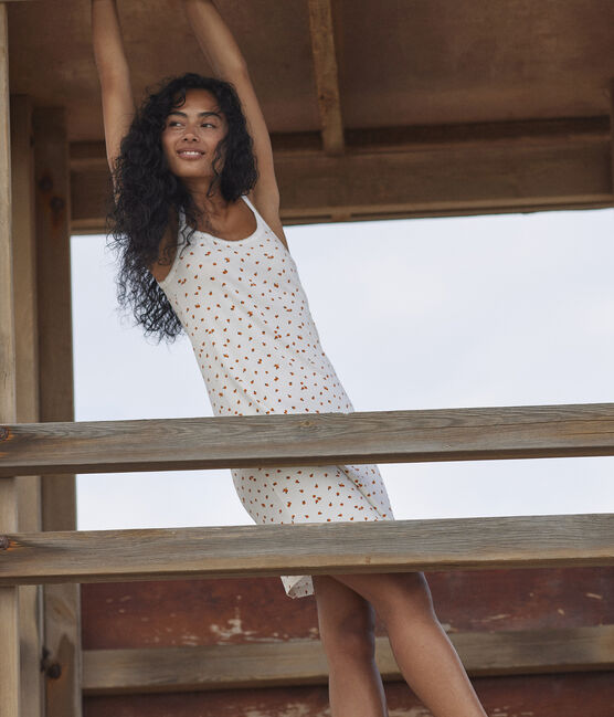 Camisón de algodón con naranjillas para mujer blanco MARSHMALLOW/blanco MULTICO