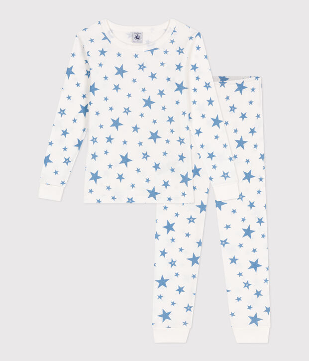 Pijama infantil muy entallado en algod&oacute;n estampado blanco/azul