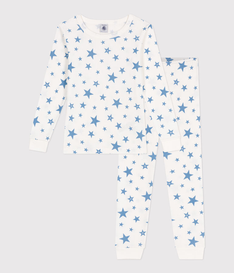 Pijama infantil muy entallado en algod&oacute;n estampado blanco MARSHMALLOW/azul ALASKA
