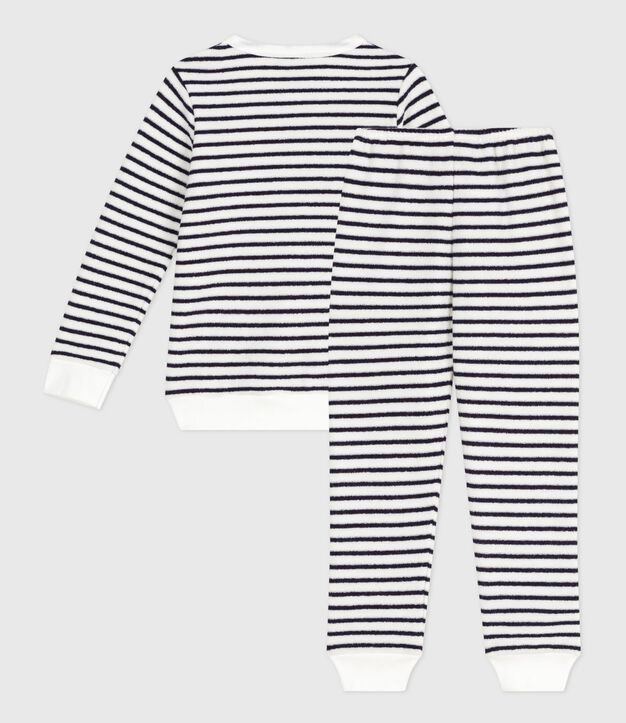 Pijama infantil de rizo de algod&oacute;n a rayas azul/azul