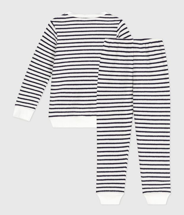 Pijama infantil de rizo de algod&oacute;n a rayas azul/azul