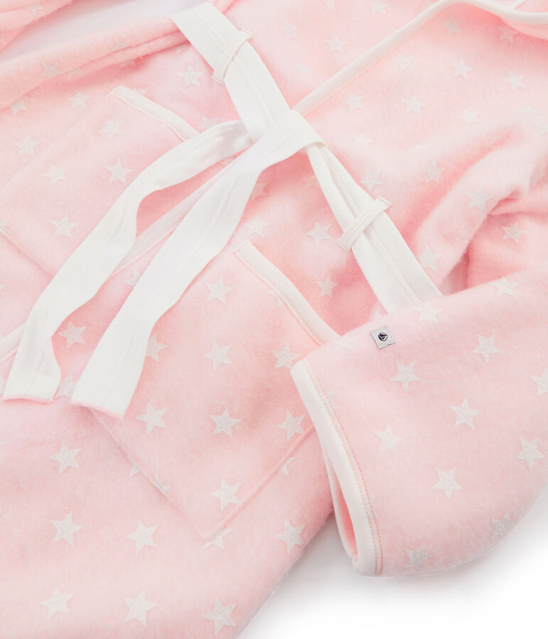 Bata de casa infantil de polar rosa/blanco