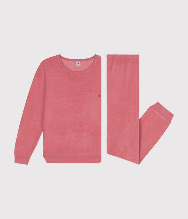 Pijama de tejido de rizo cepillado liso para mujer rosa