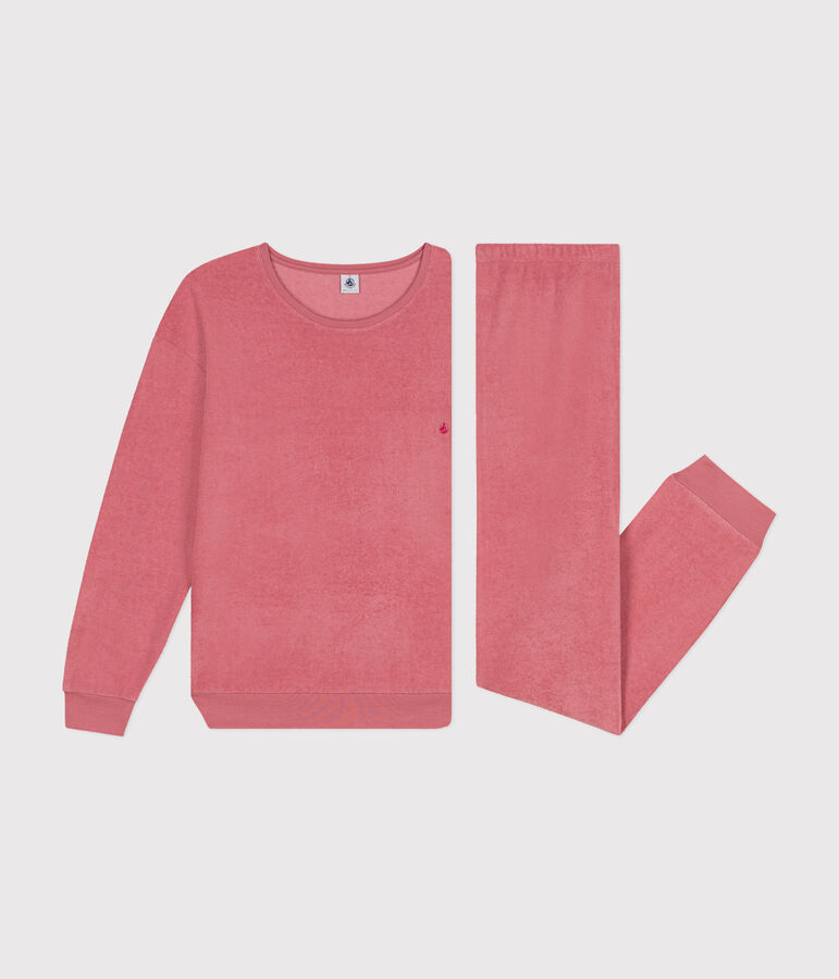 Pijama de tejido de rizo cepillado liso para mujer rosa