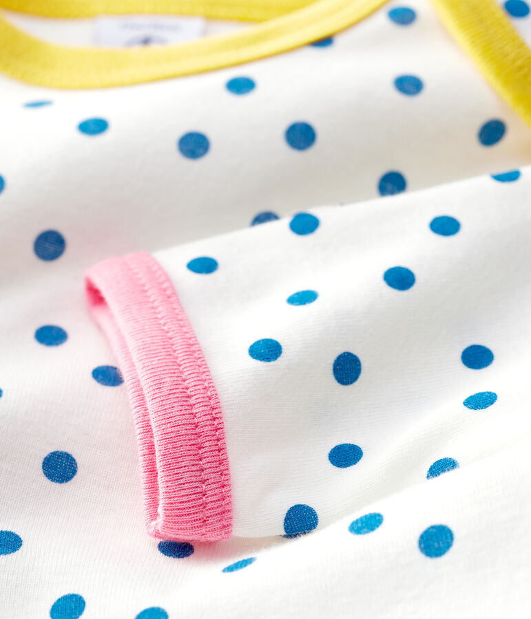 Pelele sin botones de presi&oacute;n de beb&eacute; de lunares de algod&oacute;n blanco MARSHMALLOW/ MALLARD