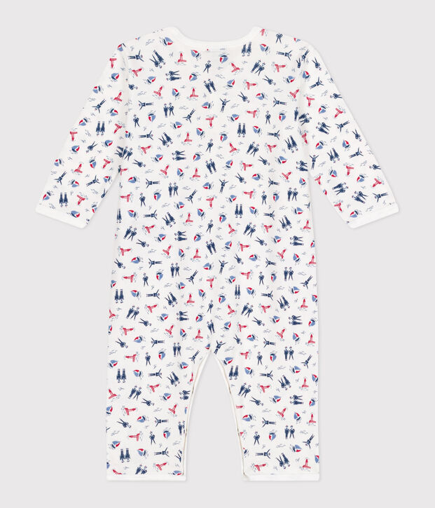 Pijama sin pies de algod&oacute;n estampado para beb&eacute; blanco/azul/multicolor