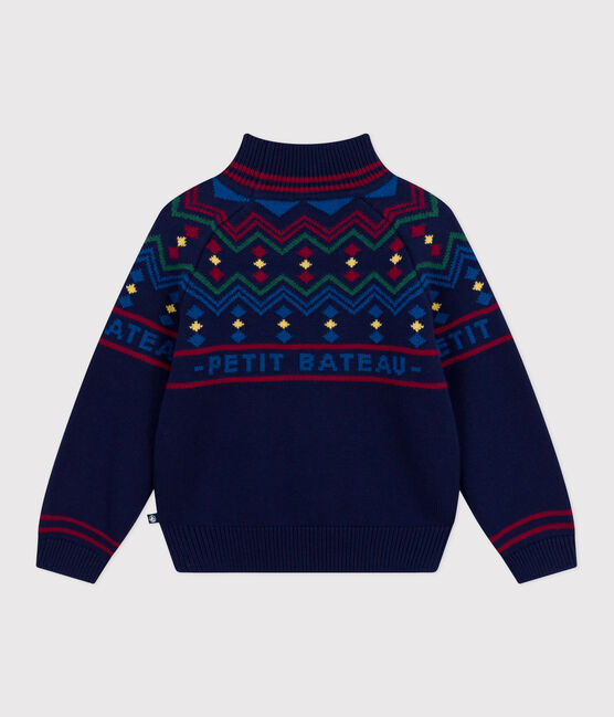 Jersey infantil de cuello alto de lana y algodón con estampados azul SOIR/ MULTICO