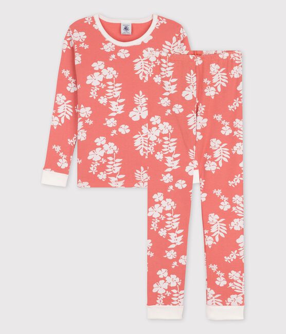 Pijama snugfit hawaiano de algodón de niña rosa PAPAYE/ MARSHMALLOW