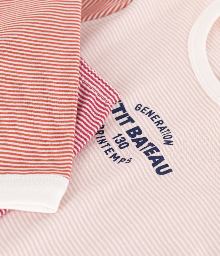 Pijama de algod&oacute;n milrayas tricolor para ni&ntilde;o/ni&ntilde;a rosa SALINE/blanco MULTICO