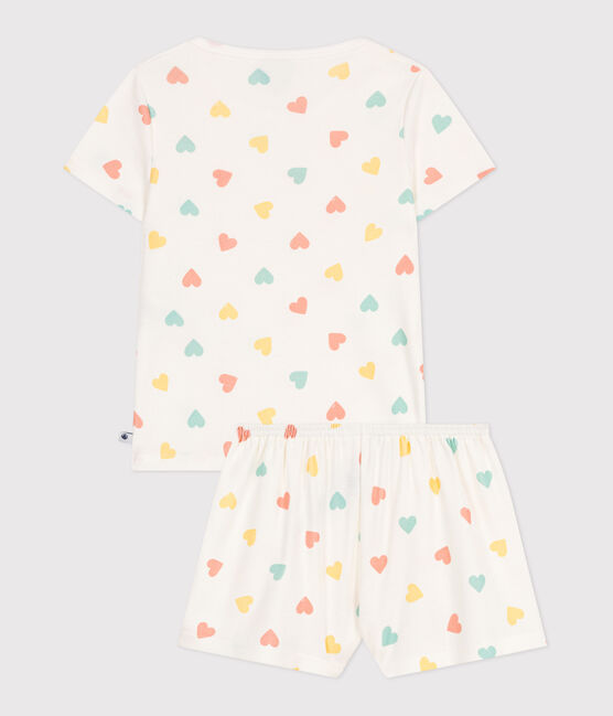 Pijama corto infantil de algodón con estampado de corazones blanco MARSHMALLOW/blanco MULTICO
