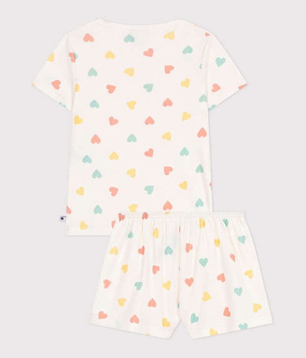 Pijama corto infantil de algod&oacute;n con estampado de corazones blanco/multicolor