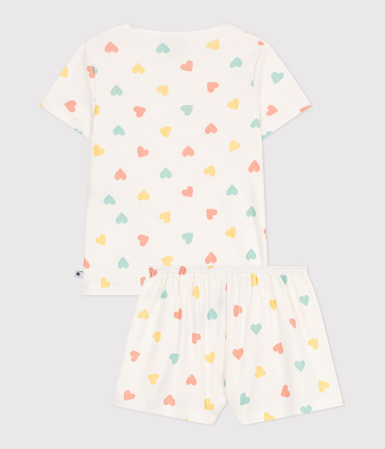 Pijama corto infantil de algod&oacute;n con estampado de corazones blanco/multicolor