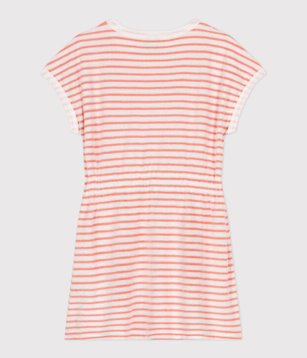 Vestido infantil de rizo de algod&oacute;n de manga corta a rayas naranja/naranja