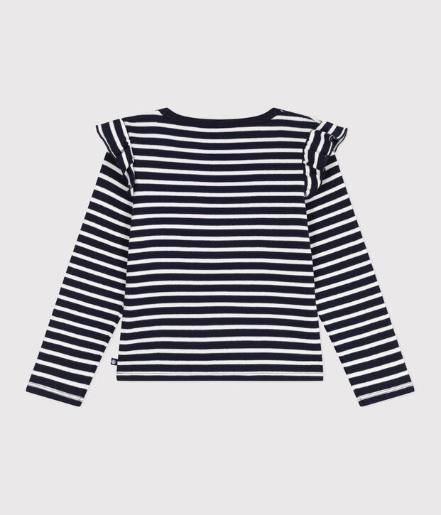 Camiseta infantil de algod&oacute;n de manga larga a rayas azul/blanco